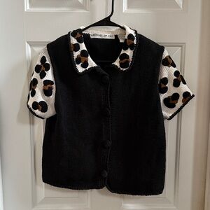 Michael Simon Black Button-Up Cardigan with Leopard Print Sleeves